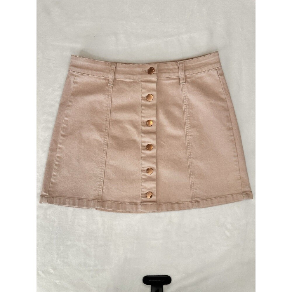 Forever 21 blush Pink A-Line Denim Mini Skirt Button Front Rose Gold Size 27